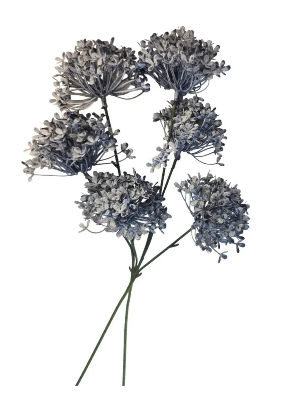 Artificial Blue Allium Flower Stems Set of 2 Dusty French Blue Faux Floral Spray